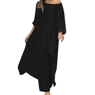 Generic 2 Pieces Outfits Womens Tracksuit Set Long Sleeve Workout Yoga Gym Tops and Wide Leg Trousers Suits Party Elegant Chiffon Going Out Outfits Vintage So