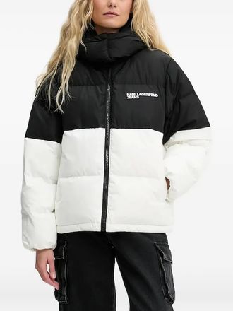 Karl Lagerfeld hooded colourblock puffer jacket - women - Recycled Polyester - L - Black