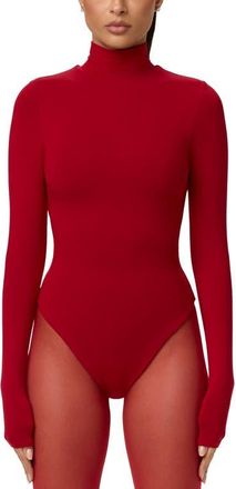 Naked Wardrobe Butter Turtleneck Long Sleeve Bodysuit in Ruby Red at Nordstrom, Size X-Small