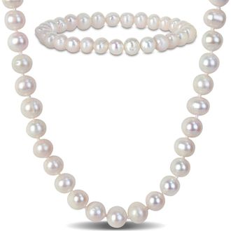 Delmar Cultured Freshwater Pearl Necklace & Bracelet Set in White at Nordstrom Rack
