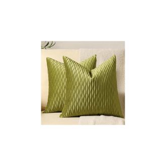 OEM Fundas De Almohada Verde Musgo De 22x22 Cm: Paquete De 2 Fundas De Almohada Decorativas Cuadradas De Terciopelo A Rayas Originales, Adecuadas Para Sof