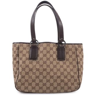 Gucci Gg Canvas Brown Canvas Leather Tote Bag (Pre-Owned)