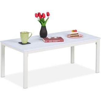 Relaxdays Relaxdays Garden Table, HWD: 39 x 98 x 48 cm, Wood Look, Plastic & Steel, Outdoor Dining, Rectangular, for Balcony, Grey