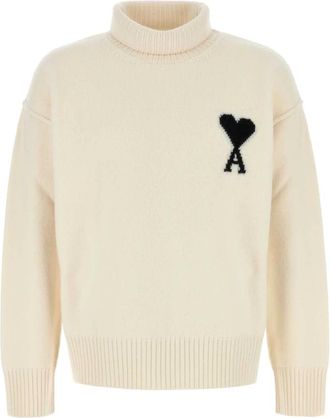 Ami Ami de Coeur Wool High Neck Sweater - Heren - Coltruien - Wit - S - Wol - Truien & Vesten
