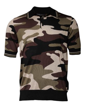 Dolce & Gabbana Mens Camouflage Silk Polo Multicolor