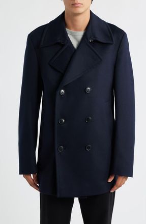 BOSS Hyde Wool & Cashmere Peacoat in Dark Blue at Nordstrom, Size 38