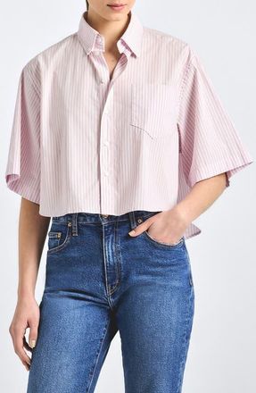 Derek Lam Ember Cropped Button-Up Shirt in Pink Stripe at Nordstrom, Size X-Small