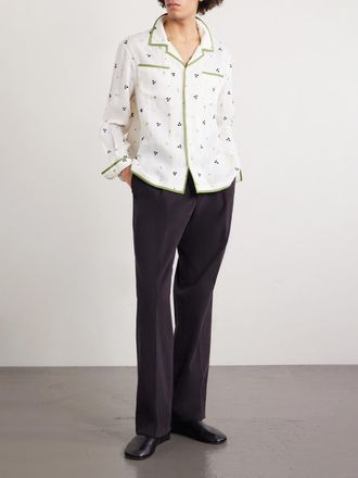 Bode Blackberry Patch Camp-Collar Embroidered Linen Shirt