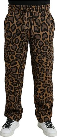 Dolce & Gabbana Luipaardprint Jogger Broek - Heren - Straight fit broeken - Bruin - L - Katoen - Broeken