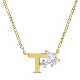 Mimi & Max 3/4ct TGW Created White Sapphire Q Initial Necklace Yellow Plated Sterling Silver