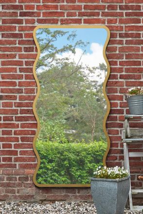 MirrorOutlet Gold Metal Rectangular Wavy Framed Garden Wall Mirror (170CM X 80CM) | Size: 1 Pack