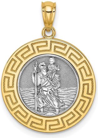 Diamond2Deal 14k Yellow Gold Solid St. Christopher Medal Greek Key Edge Pendant