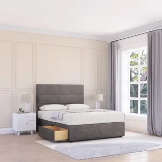Sloomy Texas Divan Bed Base 4 Drawers & 26 Struts Headboard in Grey | Size: Super King
