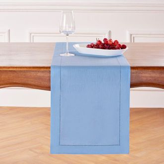 Solino Home Linen Table Runner for Dining Table, Holiday and Everyday Table Decor - Classic Hemstitch in Cornflower Blue at Nordstrom, Size Xx-Small