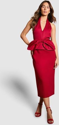 Coast Halter Neck Satin Column Midi Dress in Red at Nordstrom, Size 4