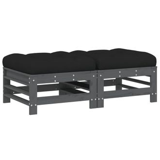 Berkfield Home Garden Footstools with Cushions 2pcs Grey Solid Wood Pine