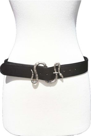 Raina Thin Snake Buckle Leather Belt in Black at Nordstrom, Size Small/medium