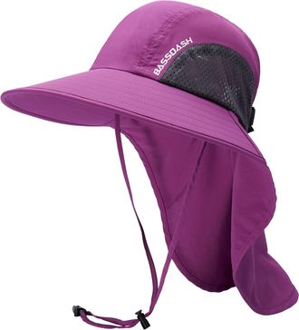 Bassdash UPF 50+ Unisex Water Resistant Wide Brim Sun Hat with Large Neck Flap Ponytail Fishing Hat for Men Women Purple Orchid