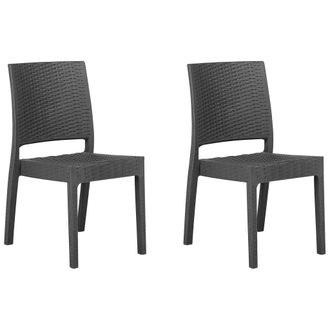 Beliani Conjunto De 2 Sillas De Comedor De Jard&iacute;n Material Sint&eacute;tico Gris Apilables Minimalista Exterior Fossano