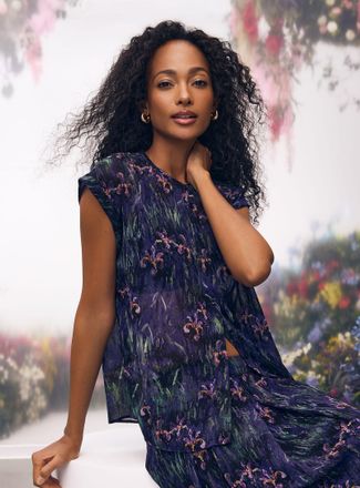 Contemporaine Womens Impressionist irises chiffon blouse A Tribute to Claude Monet Collection