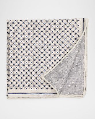 Brunello Cucinelli Mens Double-Face Geometric Silk Pocket Square