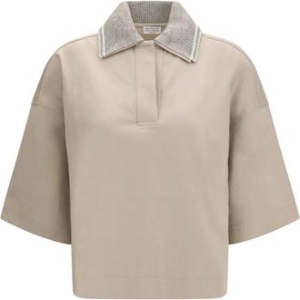 Brunello Cucinelli Cotton Polo Shirt - Dames - Polos - Beige - M - Katoen - Tops