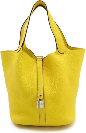 Herm&egrave;s Picotin Lime Taurillon Clemence Leather Handbag Tote Bag (Pre-Owned)