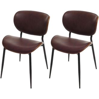 Hhg Juego De 2 Sillas De Comedor Hhg-233, Silla, Madera Curvada Imitaci&oacute;n Cuero 280g/m&sup2; Oeko-tex Mvg, Aspecto Nogal, Marr&oacute;n Vintage