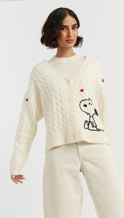 Chinti and Parker Wool Cashmere Snoopy Cable Cardigan in Cream at Nordstrom, Size X-Large