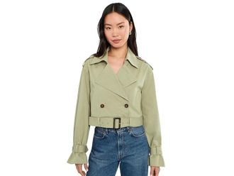 Blank NYC Cropped Trenchcoat in Green Womens Coat Green : SM, Denim