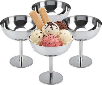 OEM Cuencos De Acero Inoxidable Para Helado, Postres Y C&oacute;cteles - Vajilla Elegante Con Tallo Alto - 200 Ml - 4 Piezas - Color Plata