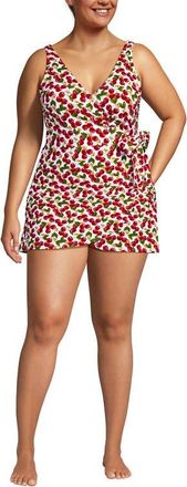 Lands End Side Tie Mini Swim Dress Swimsuit in Large Cherry Jam Cherry/white at Nordstrom, Size 18W