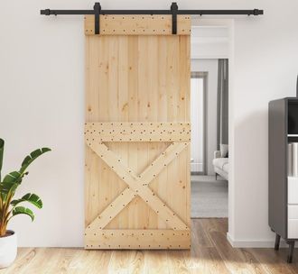 vidaXL Vidaxl - Puerta Corredera Con Herrajes Madera Maciza De Pino 95x210 Cm
