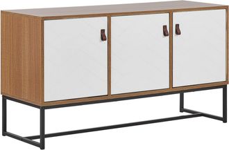 Beliani Aparador De Madera Clara Con Patas De Metal Negro Almacenamiento 2 Compartimentos 3 Puertas 100 X 76 Cm Moderno Nueva