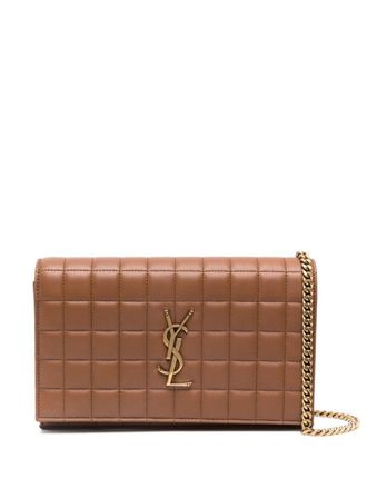Saint Laurent Cassandre Matelass&eacute; logo-plaque clutch bag - women - Lambskin - OS - Brown