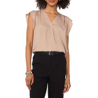 Vince Camuto Ruffle Sleeve Satin Top in Cafe at Nordstrom Rack, Size X-Large