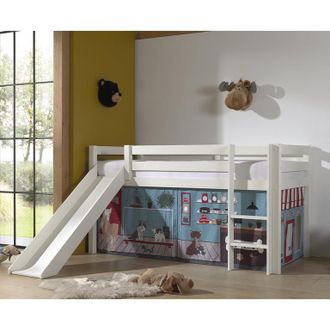 M&S Collection M&s - Cama De Media Altura 90x200 Con Tobog&aacute;n, Somier Y Funda Pet Shop Vipack Pino Blanco