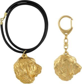 OEM Mast&iacute;n Espa&ntilde;ol - Llavero Y Collar Con Perro En Caja, Producto Ba&ntilde;ado En Oro De Alta Calidad, Marca Art-dog