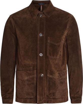 Drake's Drakes Chore Patch Pocket Suede Overshirt - Brown - 46 (UK36 / S)