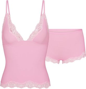 SKIMS Lace-trimmed Camisole and Shorts set - Pink - M (UK12-14)