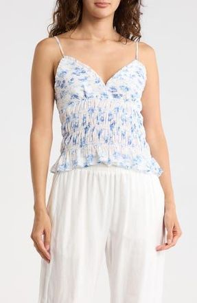 Madden Girl Floral Smocked Cotton Camisole in Blue Combo at Nordstrom Rack, Size X-Large