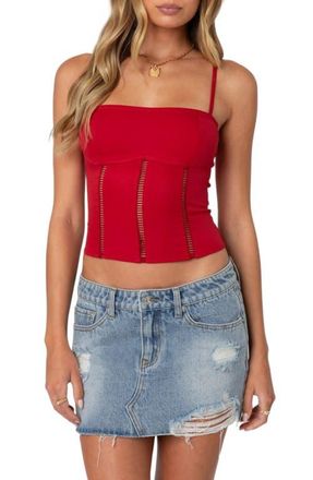 Edikted Jennie Ladder Stitch Corset Camisole in Red at Nordstrom, Size X-Large
