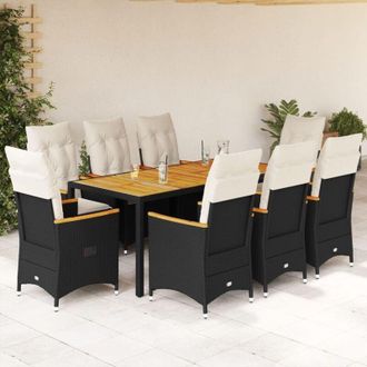 vidaXL Set De Comedor De Jard&iacute;n 9 Pzas Y Cojines Rat&aacute;n Sint&eacute;tico Negro Vidaxl