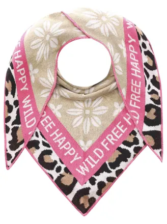 Zwillingsherz Dreieckstuch ZWILLINGSHERZ Blumen & Leo, Damen, pink (beige pink), Strick, Baumwollmischung, gemustert, mehrfarbig, Modet&uuml;cher Dreieckstuch, Eyecatche