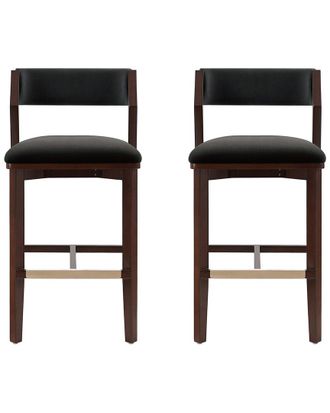 Manhattan Comfort Set Of 2 Patricia Velvet Barstools With Beech Wood Legs