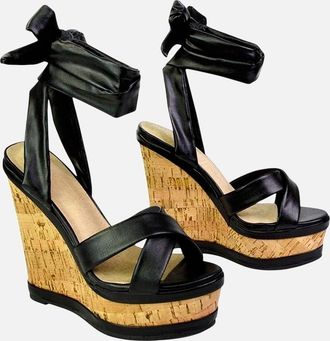 XY London Womens XY London Womens/Ladies Kammie Cork Lace Up Strappy Wedge Sandals - Black - Size: 8