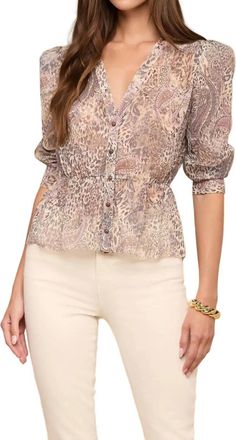 L'agence Suri Puff 3/4 Sleeve Top In Valencia Leopard