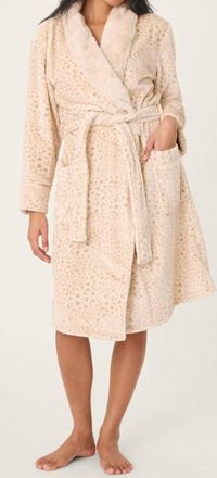 PJ Salvage Luxe Plush Leopard Print Robe In Champagne