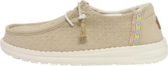 Hey Dude Geperforeerde mocassins van imitatieleer met franjes - Dames - Veterschoenen - Beige - 41 EU - Leer - Schoenen