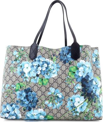 Gucci Reversible Blooms leren medium shopper met GG-print - Blauw